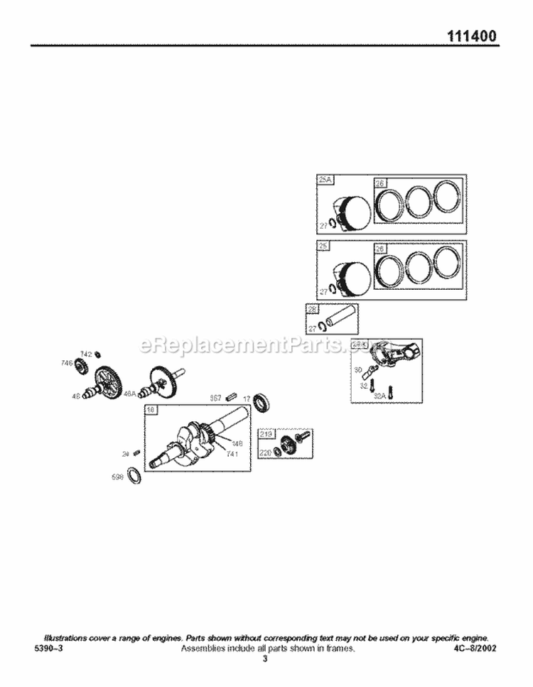 Piston Group Diagram and Parts List for 111412-0147-E1  Briggs and Stratton Engine